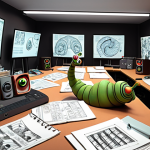 **

> A vibrant, chaotic scene inside a modern animation studio. Various screens display early concept art for new "Larva" characters – perhaps a punk rock earthworm or a sophisticated snail with a monocle. Animators are collaborating enthusiastically, surrounded by stacks of scripts and storyboards. In the background, a VR headset lies on a desk, hinting at future projects. The overall aesthetic should be playful and energetic, reflecting the humor of "Larva" but with a touch of technological innovation.

**