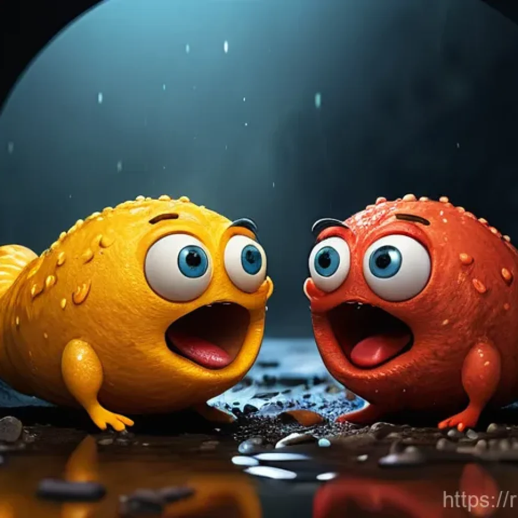 라바 캐릭터들의 상호 작용 방식 - **Prompt 1: Emotional Encounter in the Sewer**
    "A 3D animated scene in the distinctive style of ...