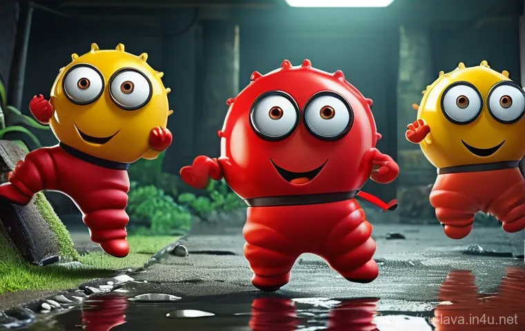 라바의 제작진 인터뷰 주요 내용 - **Animated cartoon, full shot of the main characters.** 'Red', a small, mischievous red larva, is st...