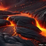 Home 20 라바 제작 과정에서의 에피소드 - A vibrant animated scene showcasing a molten lava flow blending realistic 3D textures with stylized ...