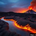 Home 22 라바 캐릭터 개발 스토리 - A warm, glowing character inspired by lava and volcanic activity, featuring smooth, flowing lines an...